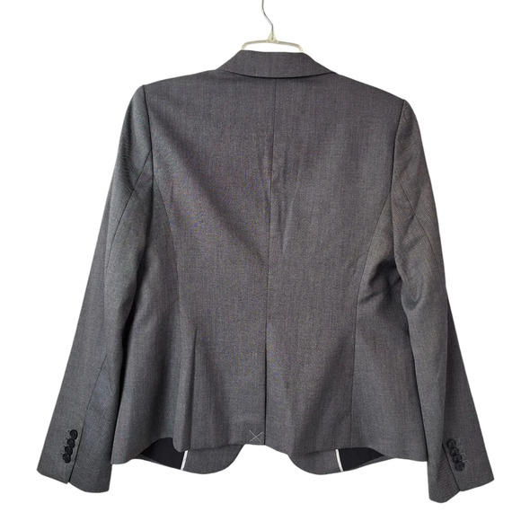 Ann Taylor Sz 8 Sharkskin Iced Slate Gray Two-Button Lined Blazer Jacket Pockets - Picture 4 of 16